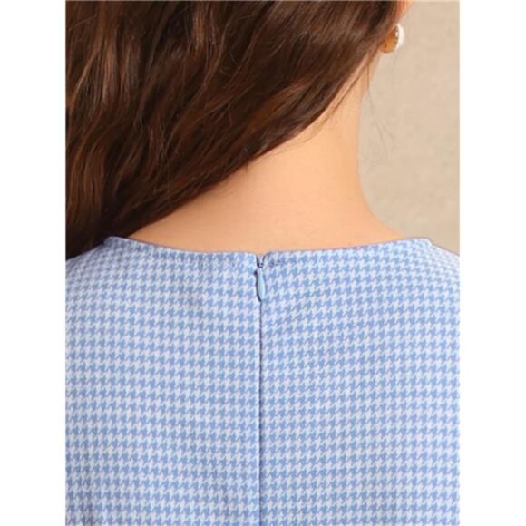 Women's Plaid Dress Sleeveless A Line Sky Blue - Picture 5 of 5